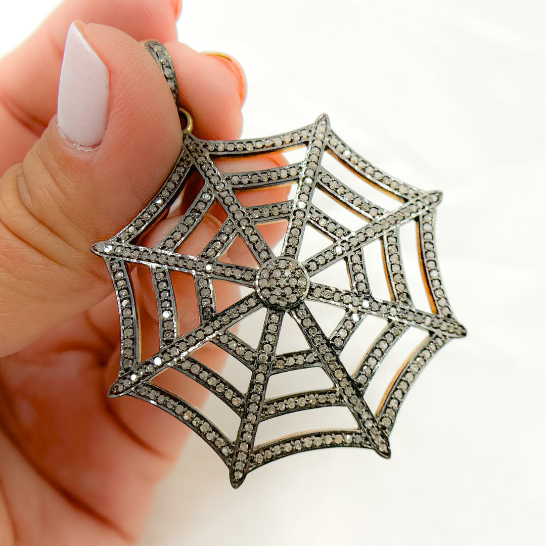 DP166. Diamond Silver Spider Web Pendant