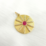 Load image into Gallery viewer, 14K Solid Gold Diamond Circle Charm Available in (Ruby &amp; Blue Sapphire). GDP464
