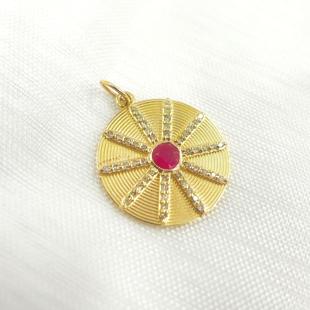 14K Solid Gold Diamond Circle Charm Available in (Ruby & Blue Sapphire). GDP464