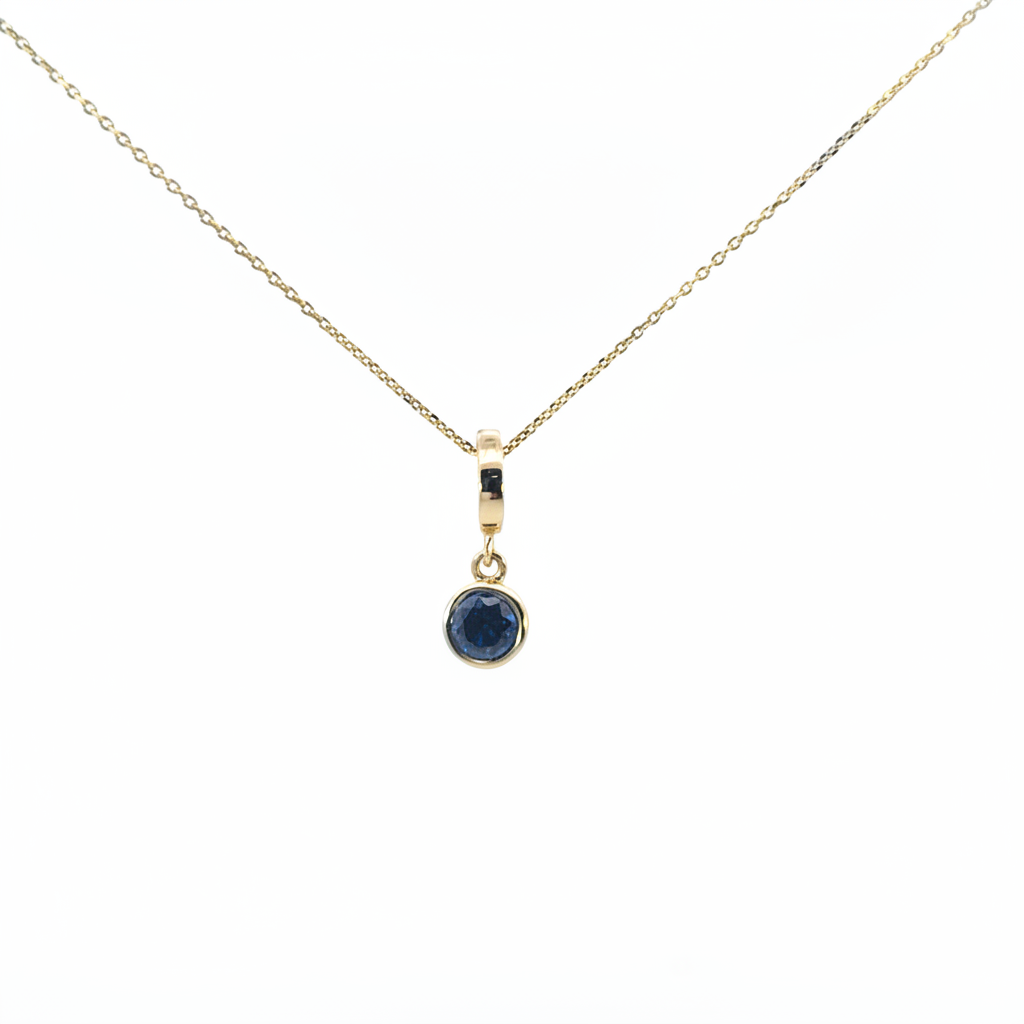 CMF00357B. 14K Solid Gold Blue Natural Diamond Round Charm