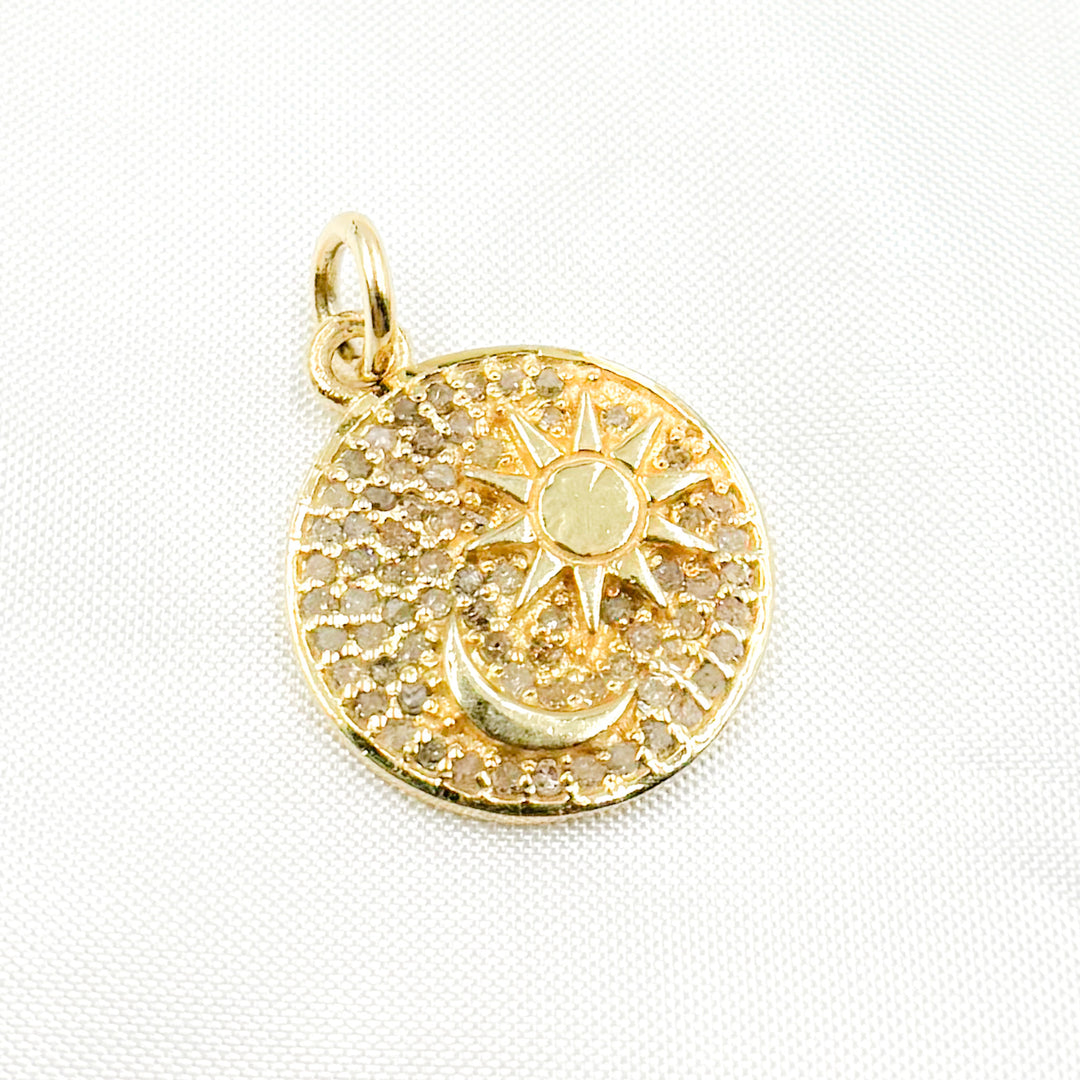 DC532. Diamond Sterling Silver Sun and Moon Round Pendant