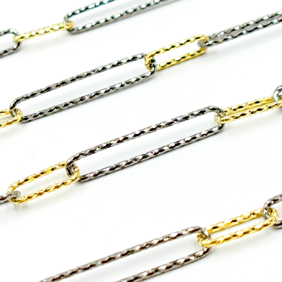 Buy Now 925 Sterling Silver Two Tone Diamond Cut Paperclip Chain