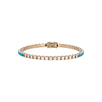 BTM68424. 14K Solid Yellow Gold Diamond and Gemstone Bangle