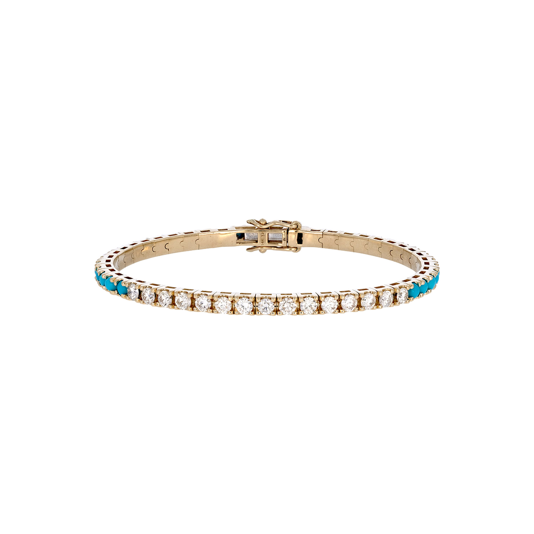 BTM68424TQ. 14K Solid Yellow Gold Diamond and Turquoise Bangle