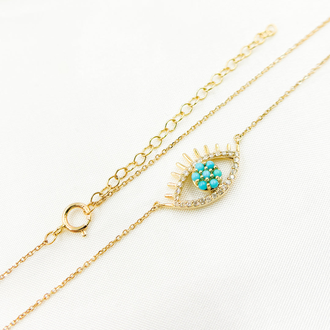 14k Solid Gold Turquoise and Diamond Eye Necklace. NFC71440TQ