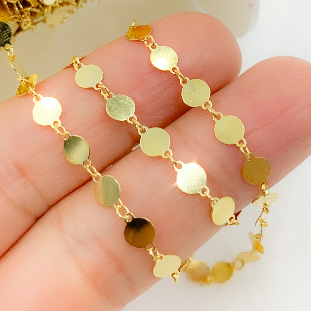 V65GP. Gold Plated 925 Sterling Silver Flat Disc Chain