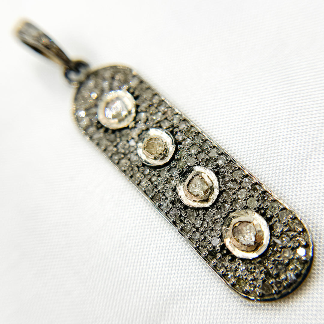 DP096. Diamond Sterling Silver Oval Pendant with Polki Diamonds