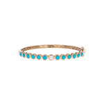 Load image into Gallery viewer, BND68411TQ. 14K Solid Gold Round Diamond and Turquoise Bangle
