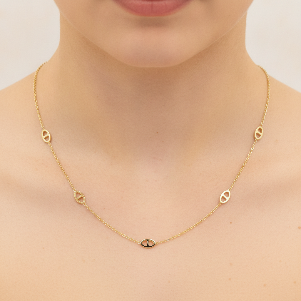 NKSET778. 14k Solid Yellow Gold Marina Link Necklace