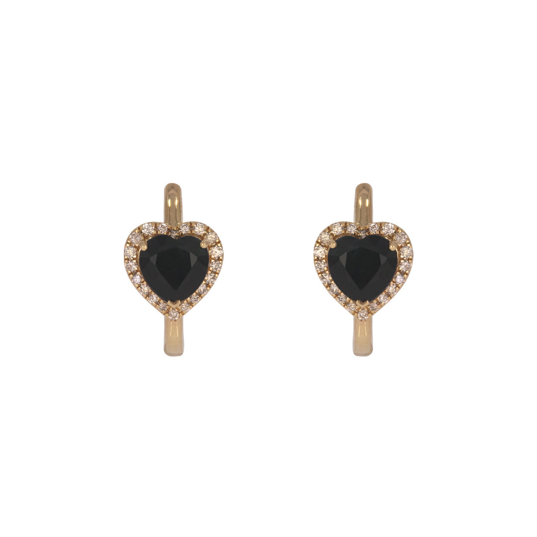 CE96390. 14k Solid Gold Diamond and Gemstone Heart Hoops