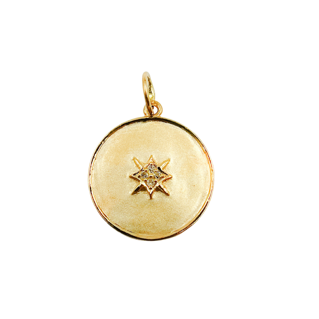 14k Solid Gold Diamond and Gold Circle Charm. GDP16