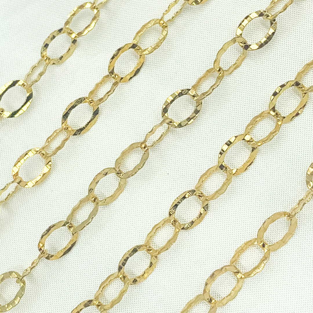 Gold Plated 925 Sterling Silver Hammered Round Link Chain