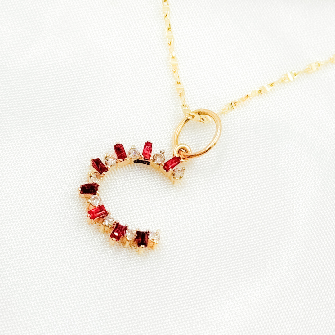 GDP606B. 14K Solid Gold Moon Charm with Diamond and Gemstones
