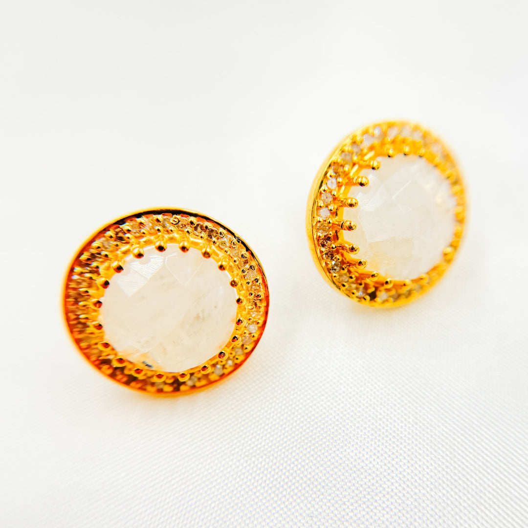 DE043. Diamond Silver Gemstone Round Studs