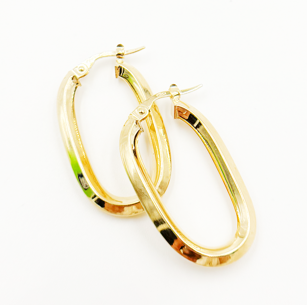 15850021777.  14K Solid Gold Fancy Rectangle Hollow Hoop Earrings