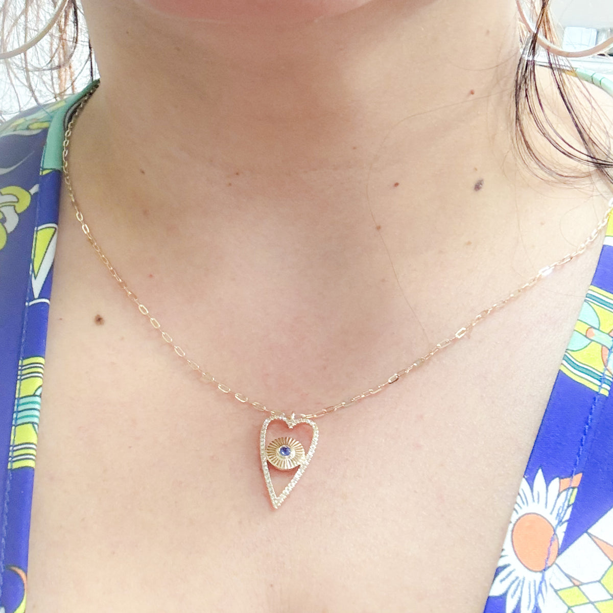 Shop 14K Solid Gold Diamond and Blue Sapphire Heart Necklace