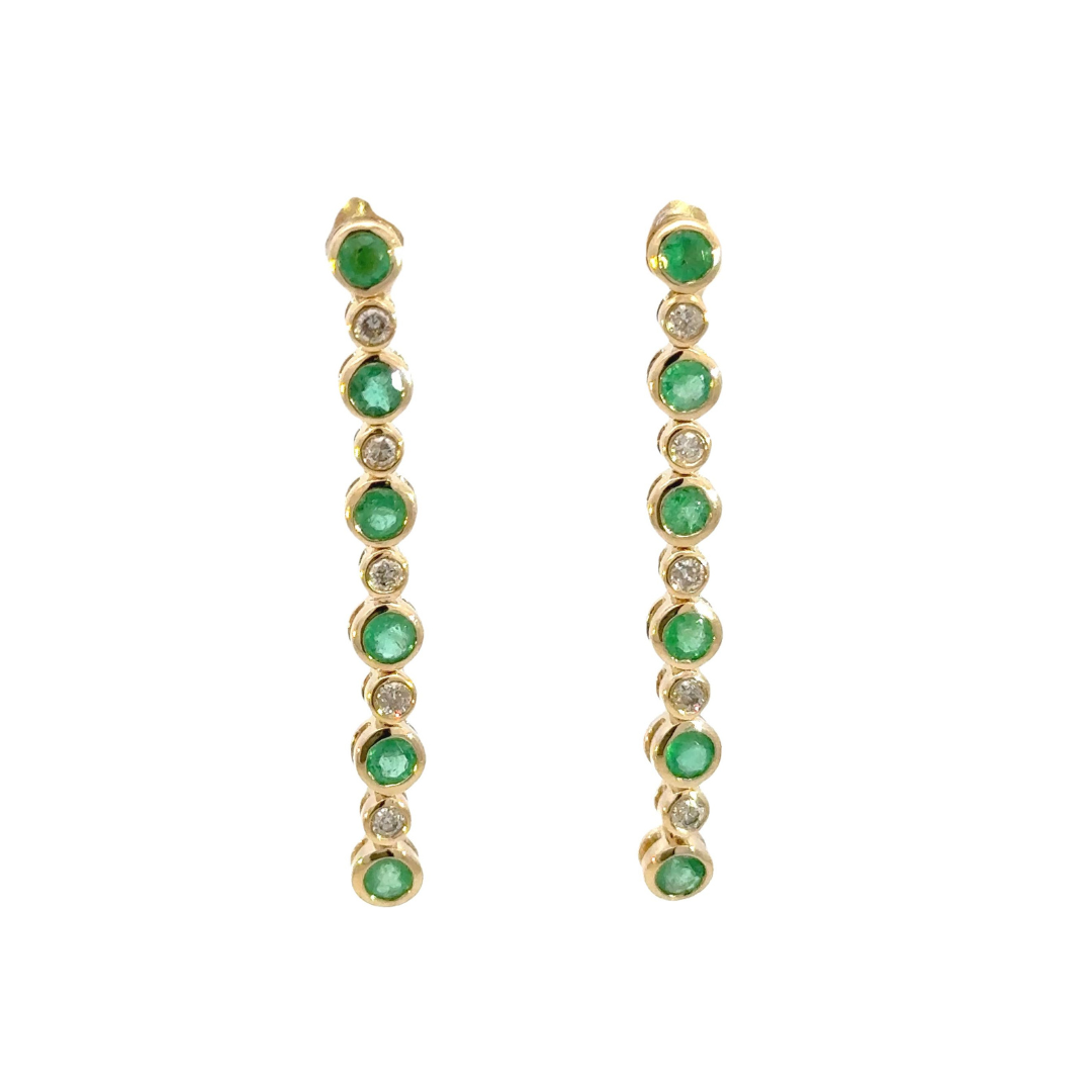 14k Solid Gold Diamond and Emerald Dangle Circles Earrings.  EFF52175EM