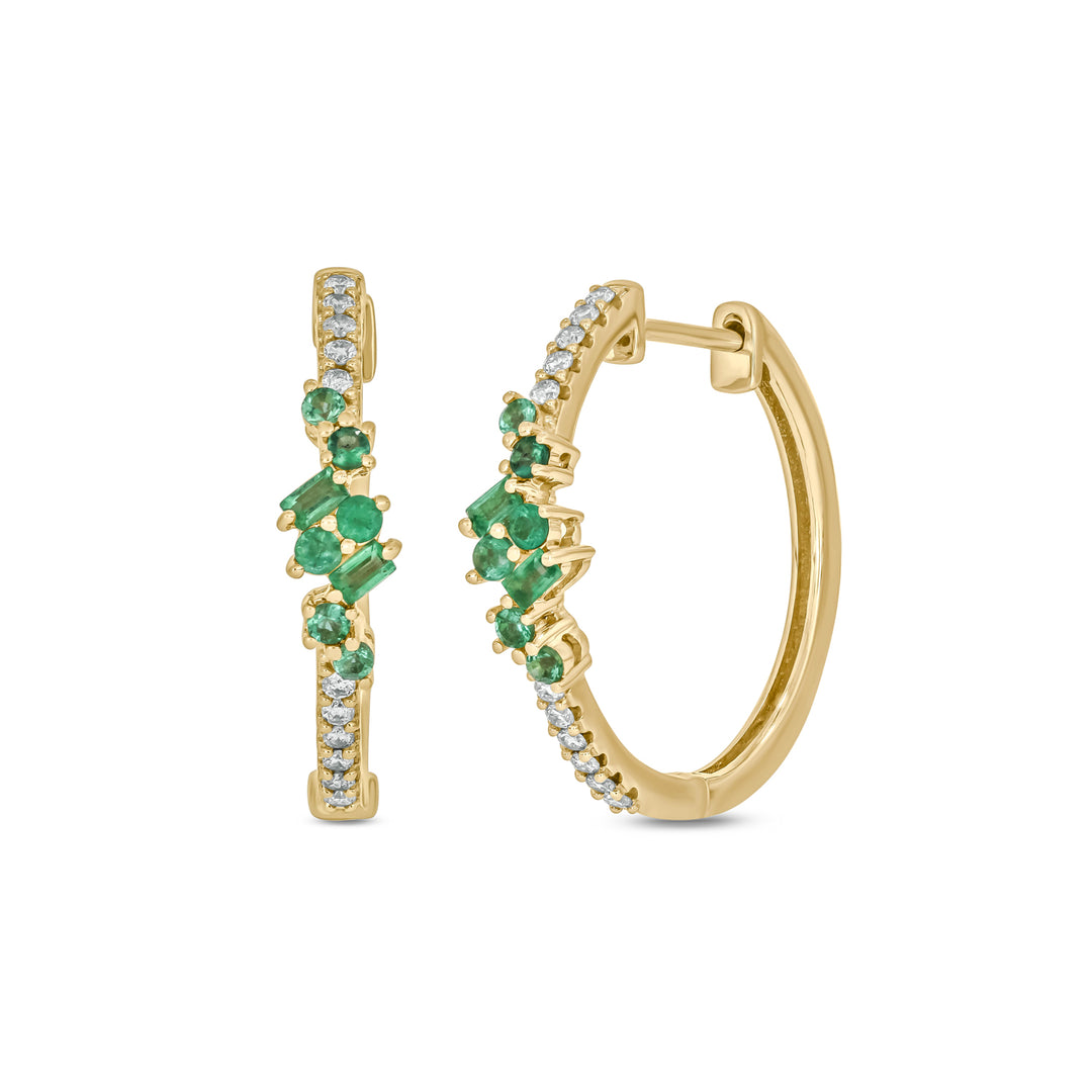 14K Solid Gold Diamond and Emerald Hoops. EHC56871EM