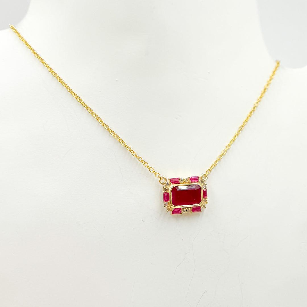 14K Solid Gold Diamond and Gemstone Necklace. GDP588