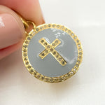 Load image into Gallery viewer, DC548A. Diamond Sterling Silver Round Cross Enamel Pendant
