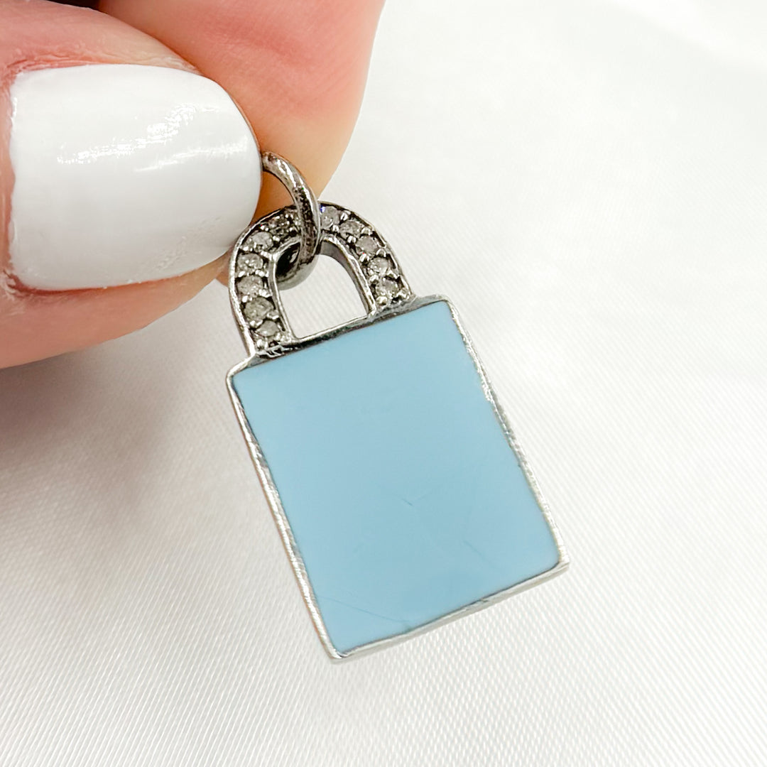 DC127A. Diamond Sterling Silver Lock Enamel Pendant