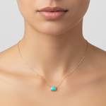 Load image into Gallery viewer, NT410755. 14K Solid Gold Rectangular Turquoise Fancy Tiny Necklace