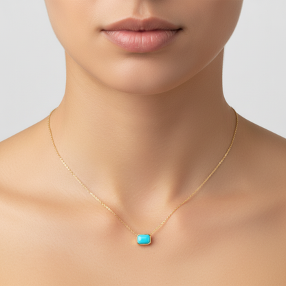 NT410755. 14K Solid Gold Rectangular Gemstone Fancy Tiny Necklace