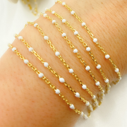 Gold Plated Sterling Silver Enamel White Color Cable Chain