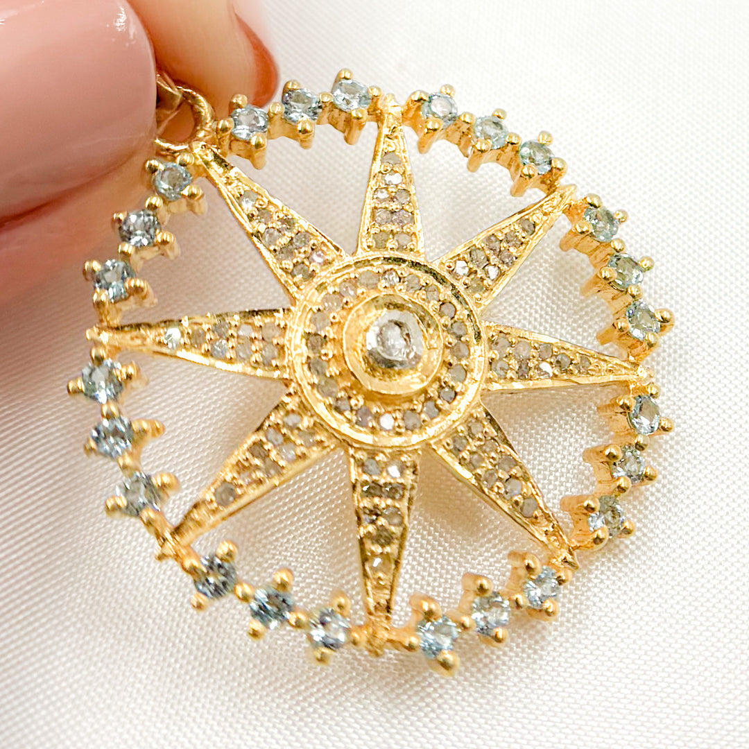 Silver Rounded Star Buy Diamond Sterling Silver Round Star Pendant with Polki