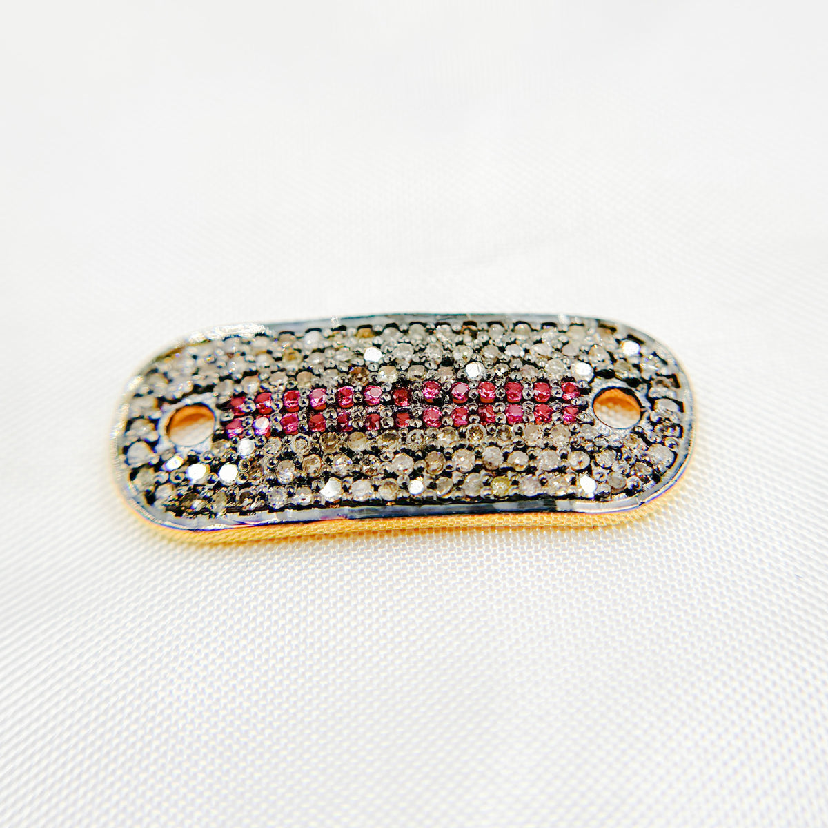 DC956. Diamond Sterling Silver Oval Connector with Gemstone