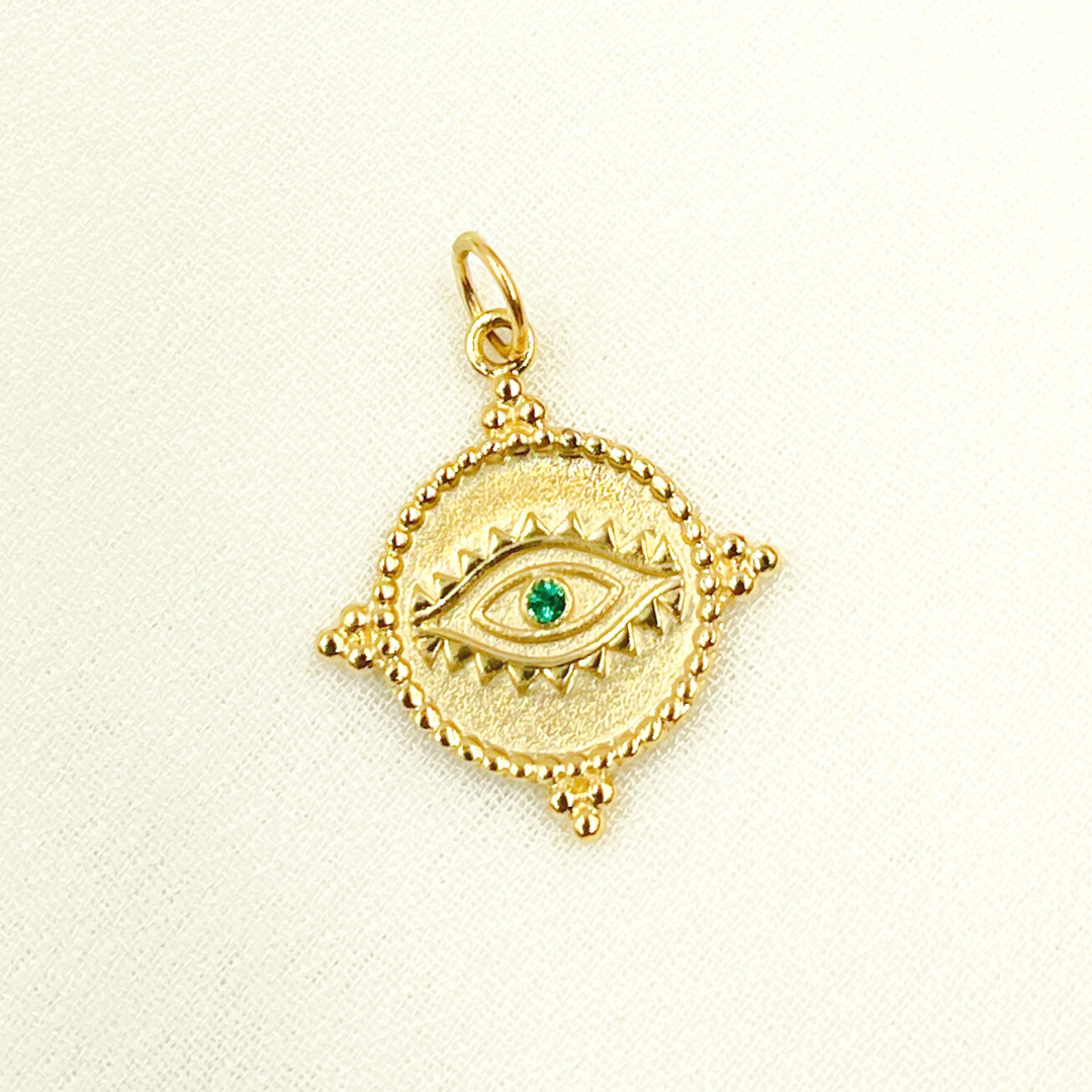 Gold Round Eye Charm with Gemstones