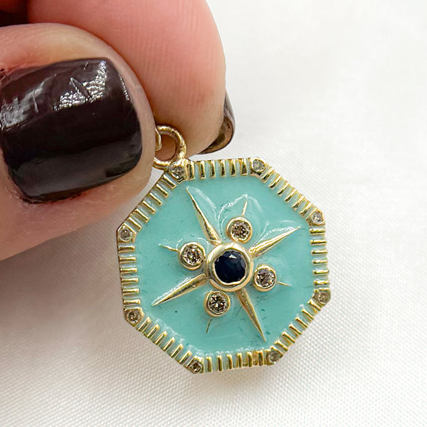 Diamond and Gemstone Octagon Enamel Pendant