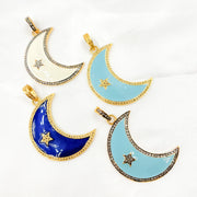 Diamond Sterling Silver Moon Enamel Pendant