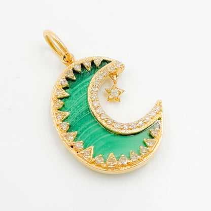 KG262. 14K Solid Gold Moon and Dangle Star Pendant