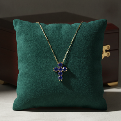 CP97251. 14k Solid Gold Gemstone Cross Necklace