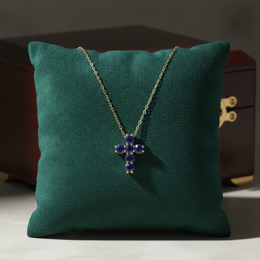 CP97251. 14k Solid Gold Gemstone Cross Necklace
