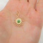 Load image into Gallery viewer, 14k Solid Gold Diamond and Emerald Sun Charm. GDP647
