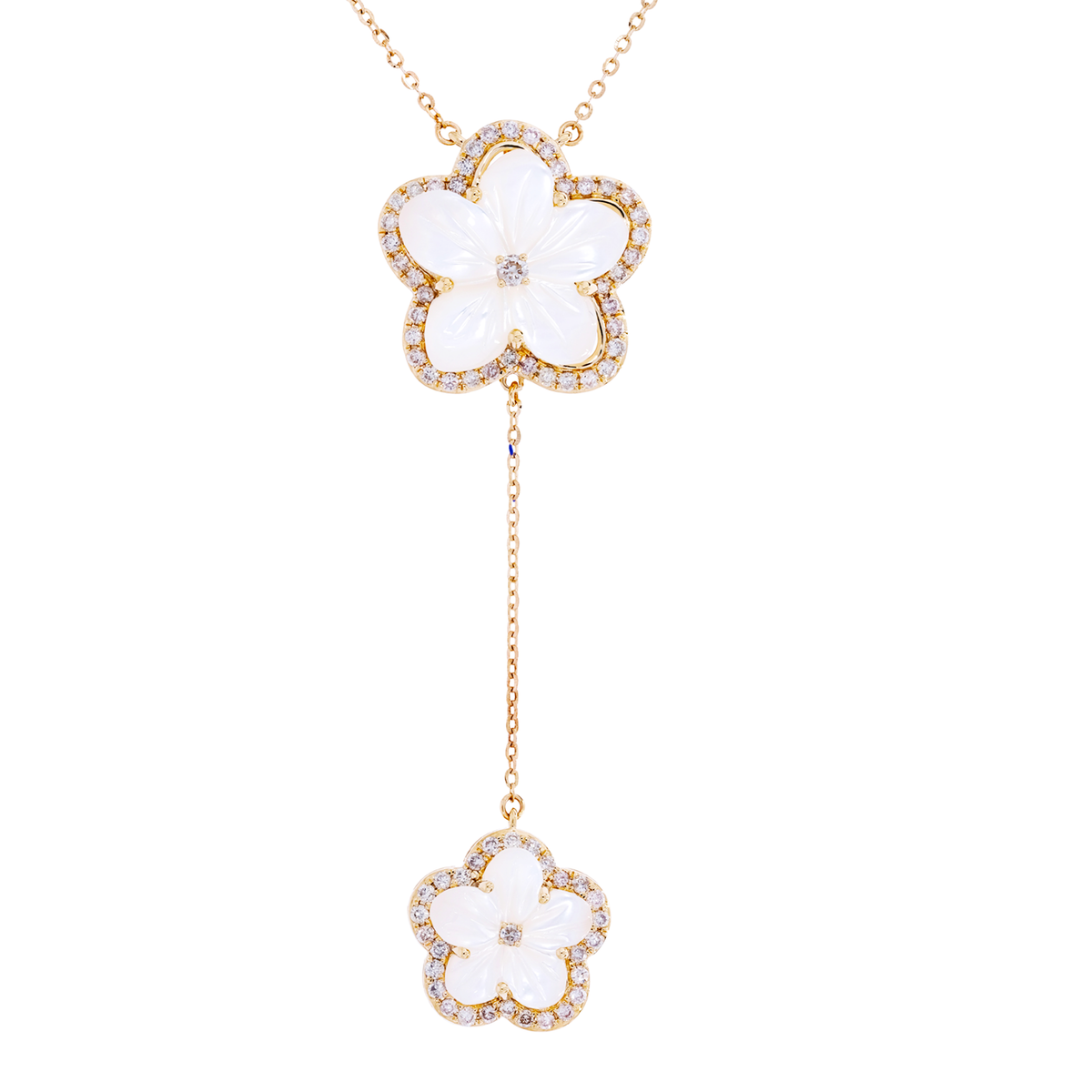NFH71835PL. 14K Solid Gold Diamond and Mother of Pearl Flower Necklace