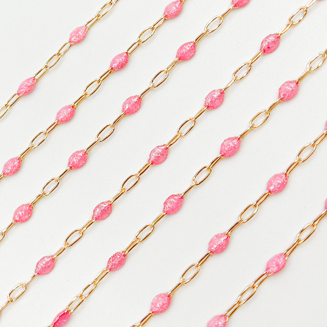Gold Filled Pink Color Opal Cable Chains