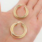 Load image into Gallery viewer, 15850019628. 14K Solid Gold Fancy Twist Double Hollow Hoop Earrings
