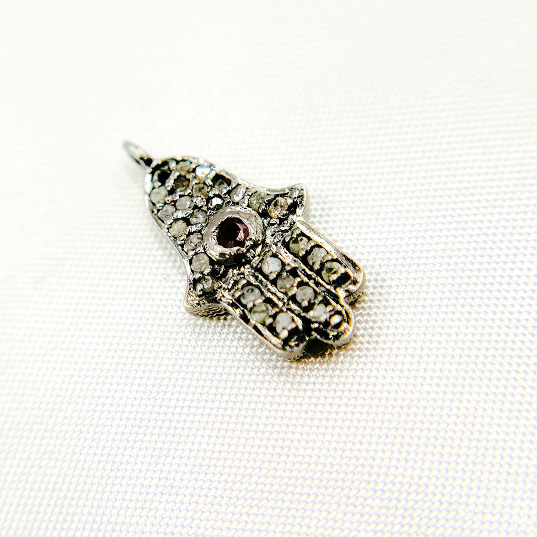 DC523. Diamond & Sterling Silver Hamsa Charm