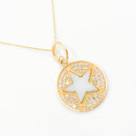 Load image into Gallery viewer, Solid Gold Mother of Pearl and Diamonds Round Star Pendant.