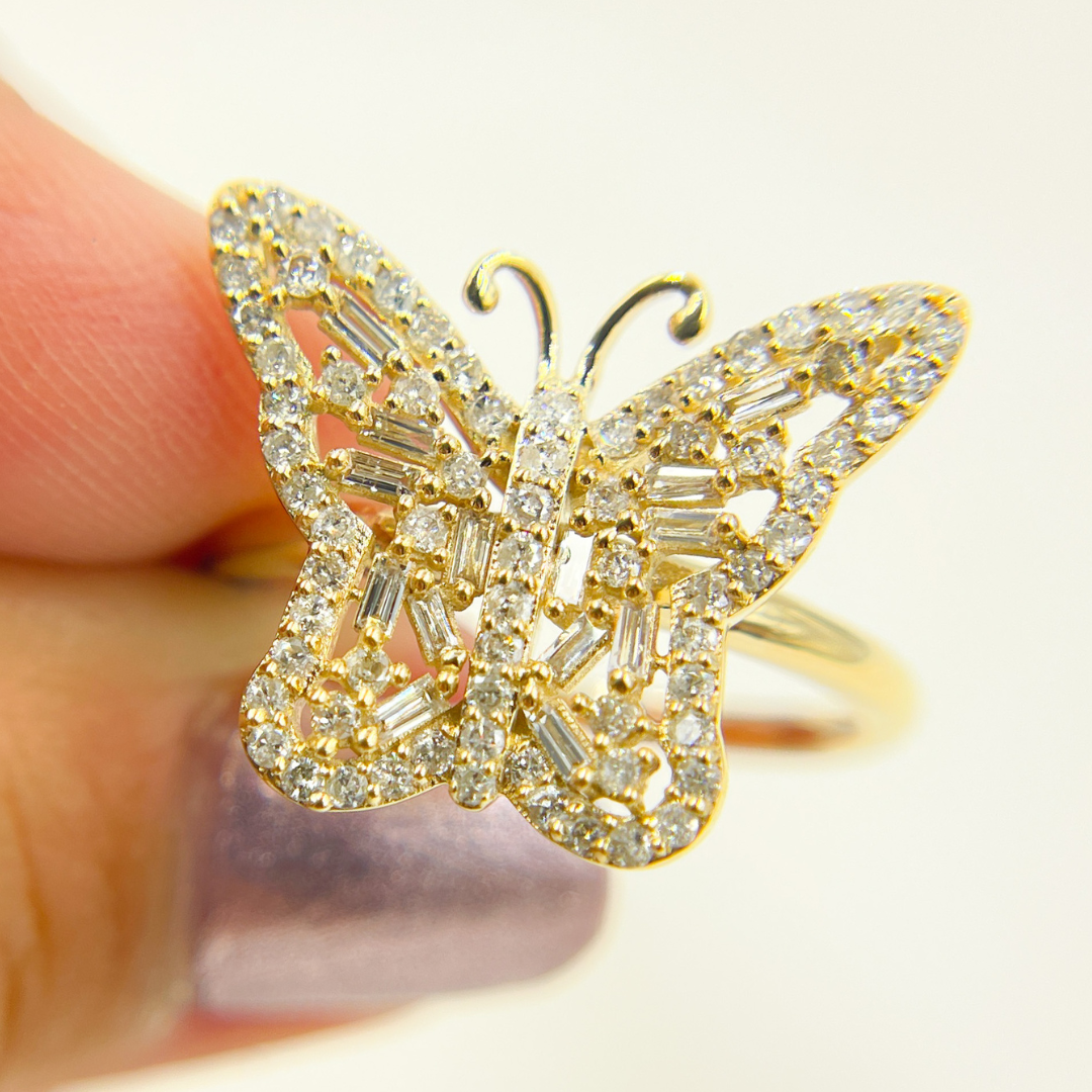 14K Solid Gold Butterfly Diamond Ring. RFH17476