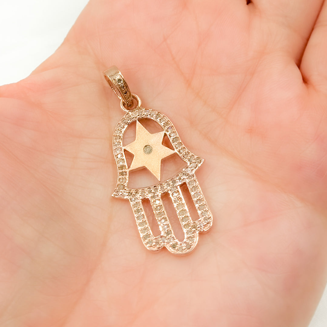 DP597. Diamond & Sterling Silver Star Hamsa Pendant