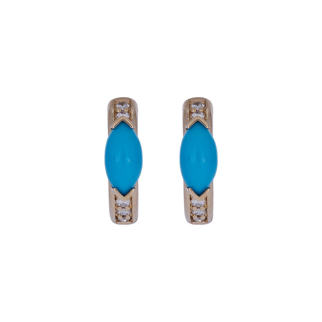 CE97351TQ8X4. 18K Solid Gold Diamond & Turquoise Earrings
