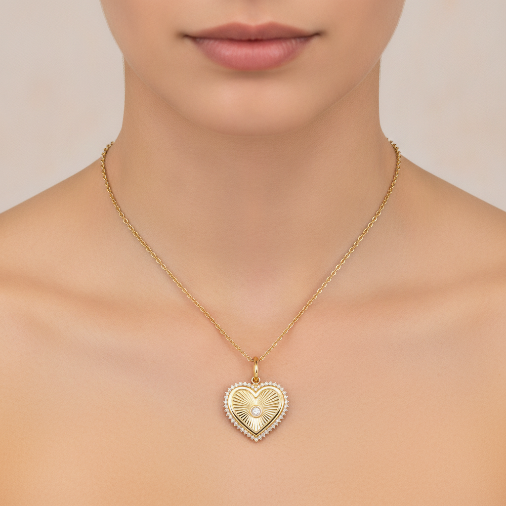 PHD38835. 14K Solid Gold Diamond Heart Shape Necklace