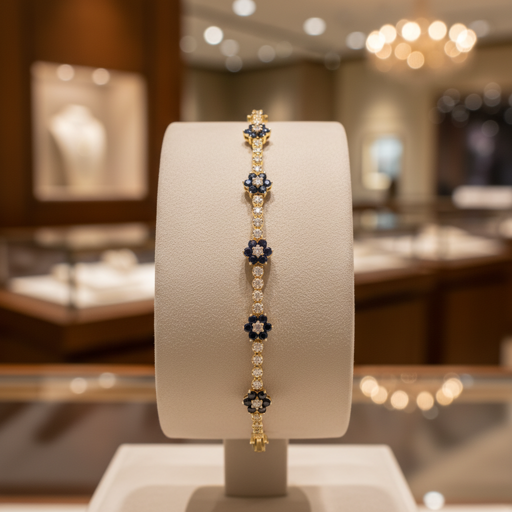 BR402699. 14k Solid Gold Diamond and Gemstone Fancy Flower Bracelet