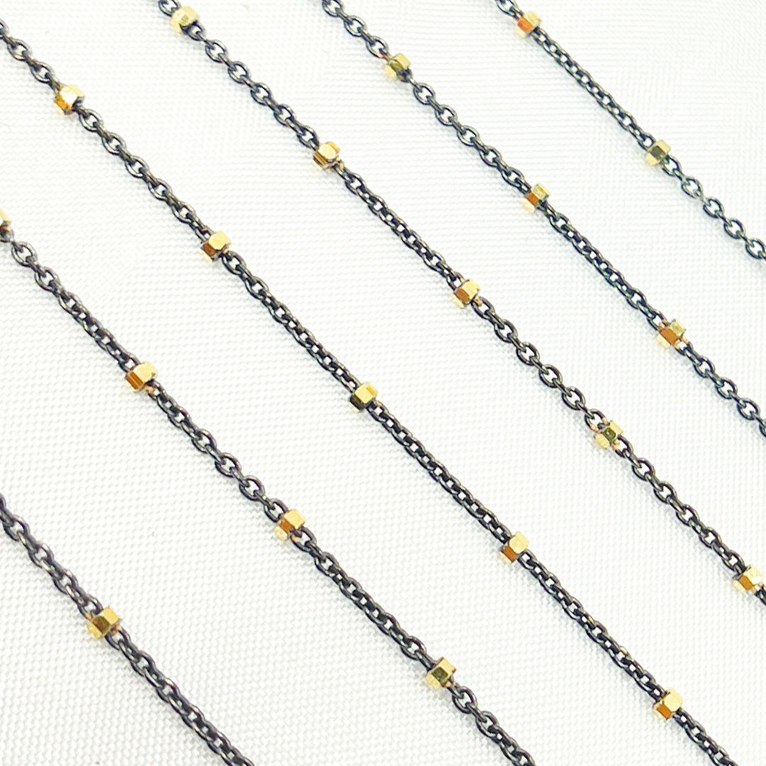 Oxidized 925 Sterling Silver Satellite Gold Plated Cube Chain. Z36GB1