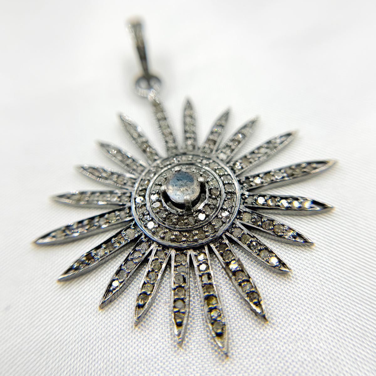 DP065. Diamond Sterling Silver Sun Pendant with Gemstone