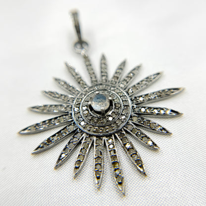 DP065. Diamond Sterling Silver Sun Pendant with Gemstone